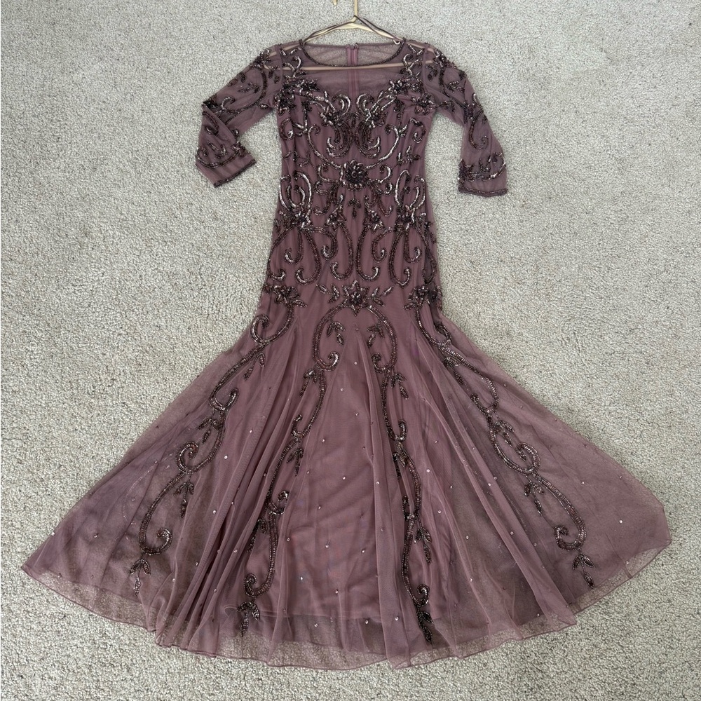 Pisarro Nights Embellished Purple Gown with 3/4 Sleeves